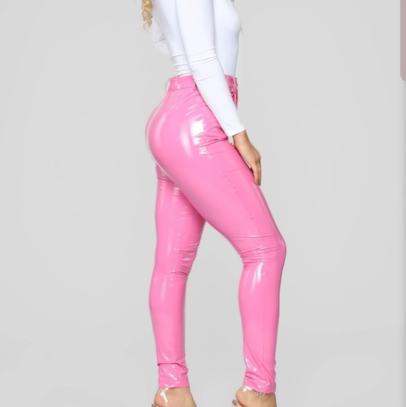 Fashion Nova High-Waisted Pink Vinyl Pants - Picture 3 of 11